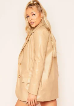 Jess Beige Faux Leather Oversized Blazer