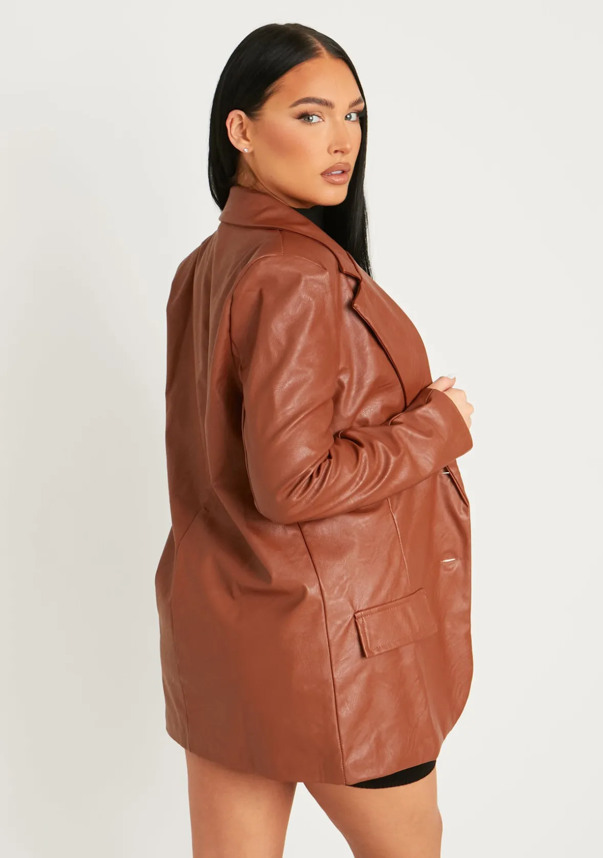 Jess Chocolate Faux Leather Oversized Blazer