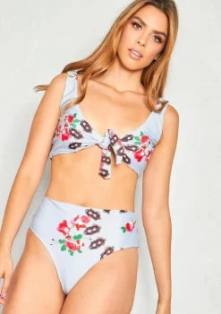 Jess Grey Floral Tie Front Bikini