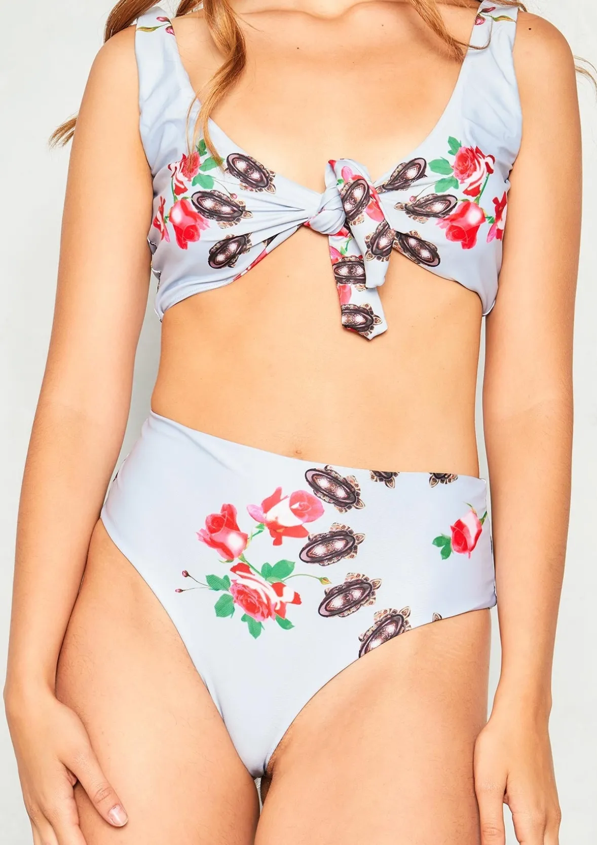 Jess Grey Floral Tie Front Bikini
