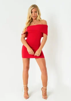 Joanna Red Textured Bardot Mini Dress