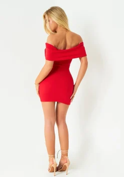Joanna Red Textured Bardot Mini Dress