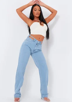 Joelle Light Wash Cut Out Detail Straight Leg Jeans