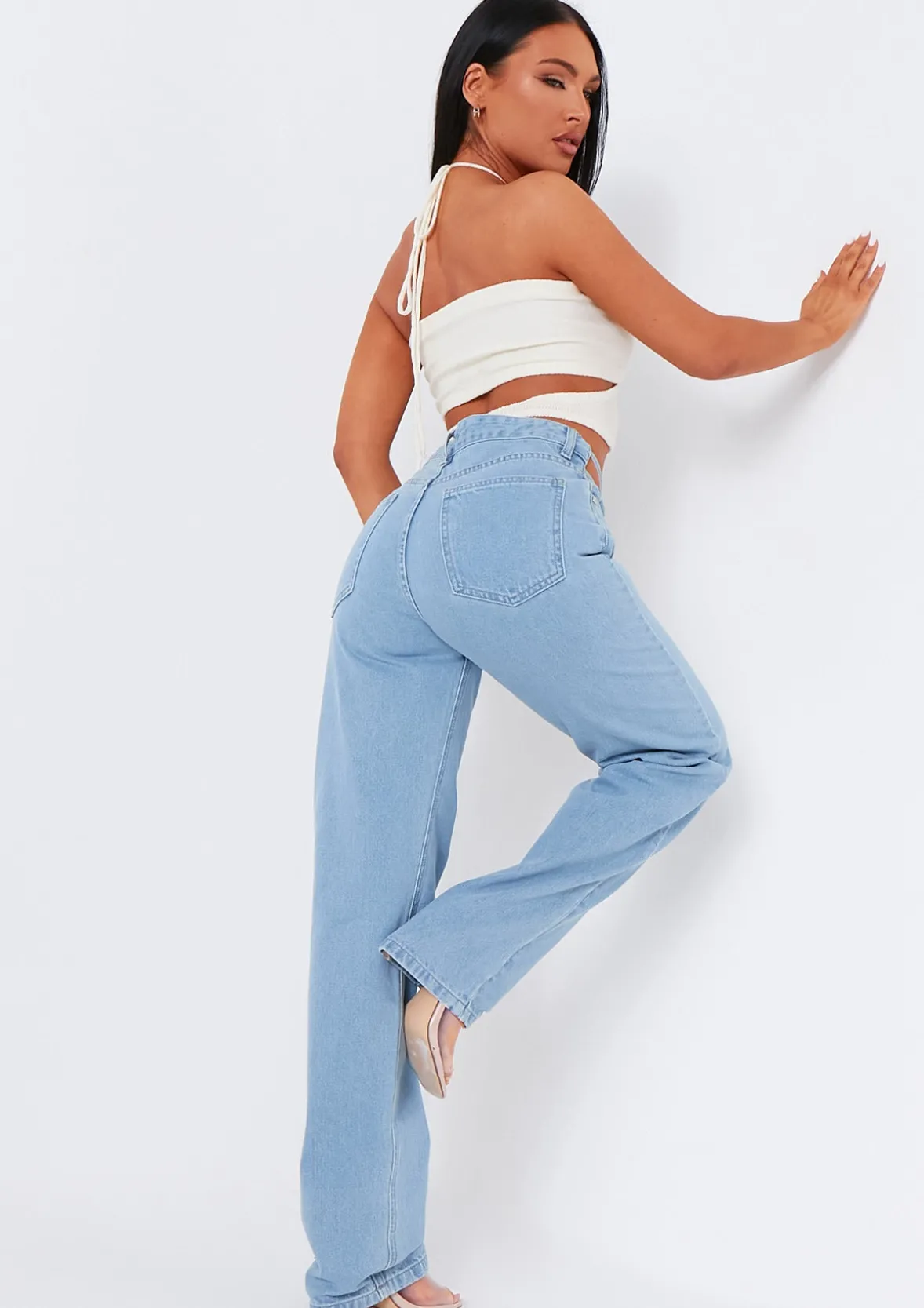 Joelle Light Wash Cut Out Detail Straight Leg Jeans