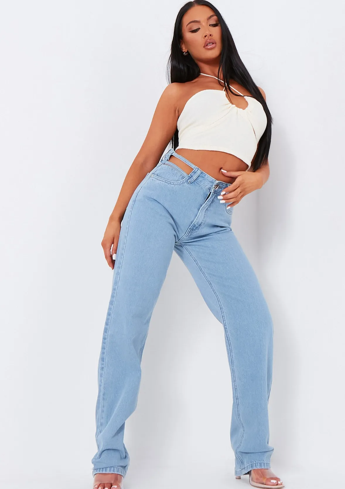 Joelle Light Wash Cut Out Detail Straight Leg Jeans