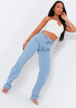 Joelle Light Wash Cut Out Detail Straight Leg Jeans