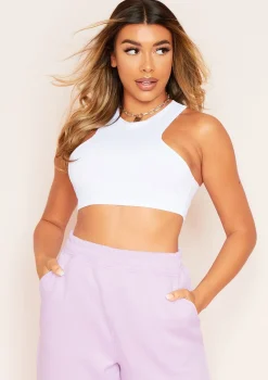 Jordyn White Ribbed Racer Crop Top