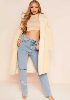 Juna Beige Basic Jersey High Neck Crop Top