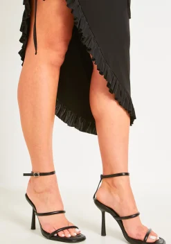 Justine Black Square Toe Strappy Heels