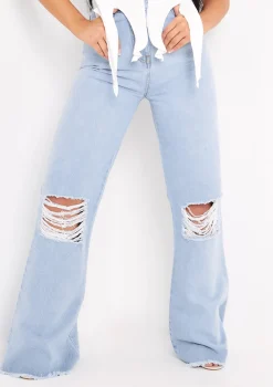 Justine Light Blue Wash Wide Leg Ripped Denim Jeans