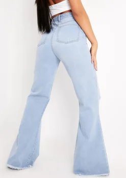 Justine Light Blue Wash Wide Leg Ripped Denim Jeans