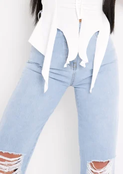 Justine Light Blue Wash Wide Leg Ripped Denim Jeans
