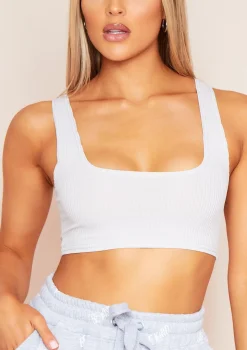 Justine Light Grey Ribbed Square Neck Crop Top
