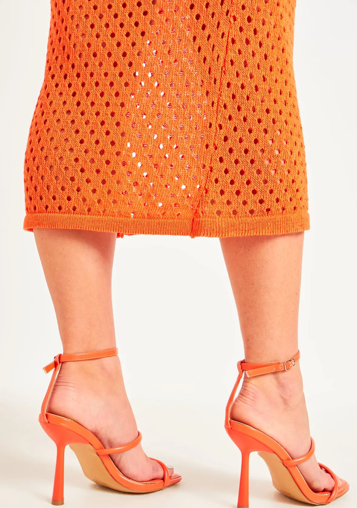 Justine Orange Square Toe Strappy Heels