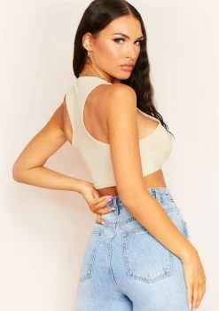 Kandee Beige Extreme Racer Crop Top