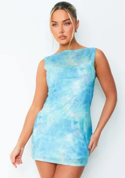 Kate Blue Ombre Sleeveless Mesh Mini Dress