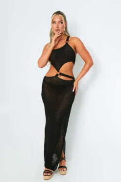 Katie Black One Shoulder Side Cut Out Maxi Dress