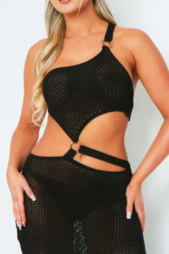 Katie Black One Shoulder Side Cut Out Maxi Dress