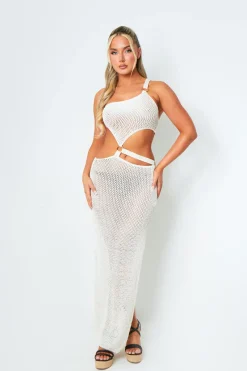 Katie Cream One Shoulder Side Cut Out Maxi Dress