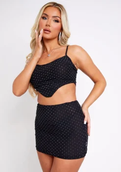 Katniss Black Diamante Hot Fix Corset Top