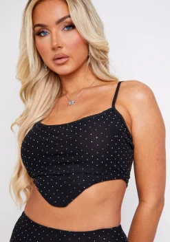 Katniss Black Diamante Hot Fix Corset Top