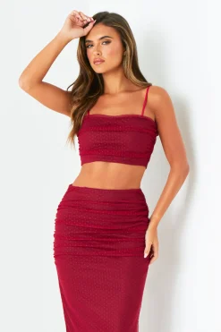 Katy Wine Spot Mesh Crop Top