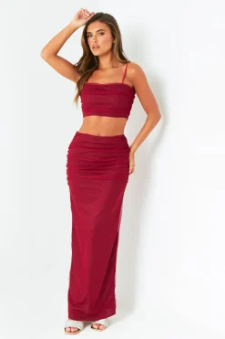 Katy Wine Spot Mesh Crop Top