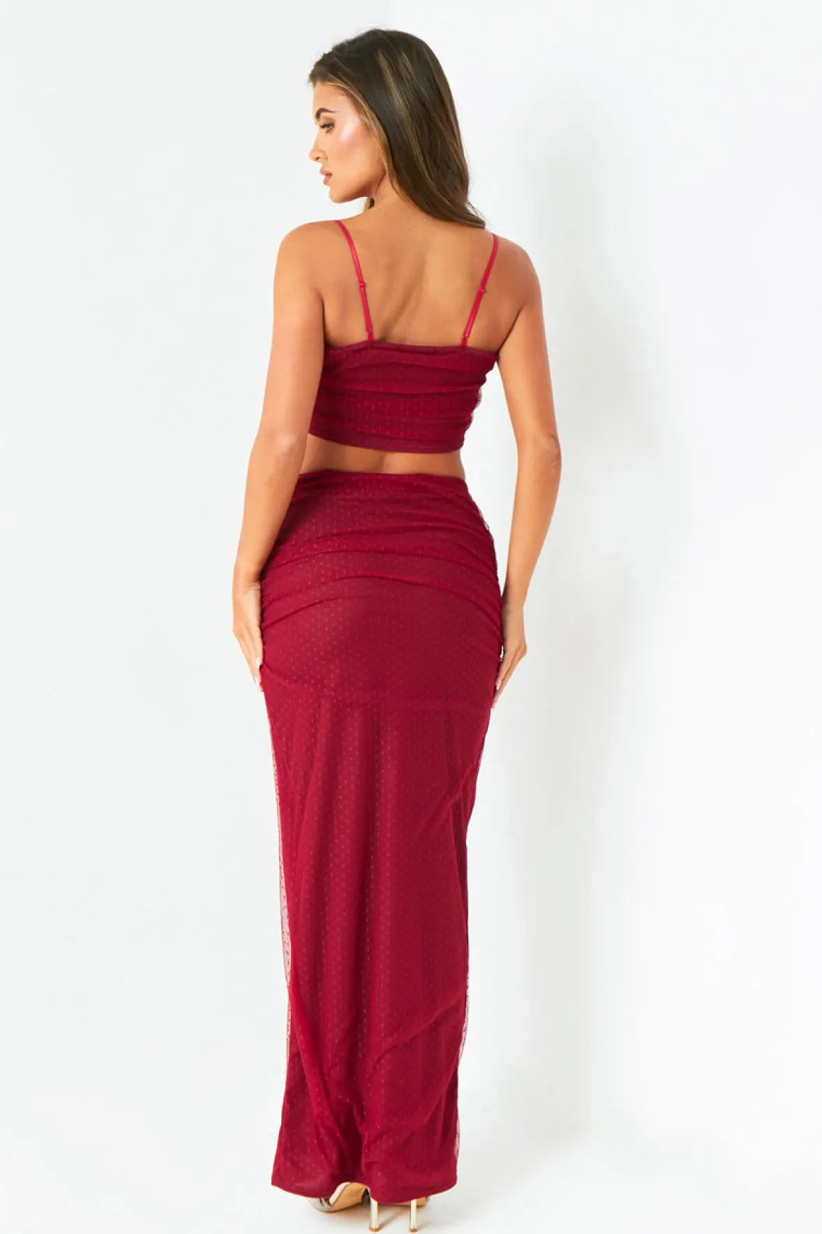 Katy Wine Spot Mesh Crop Top