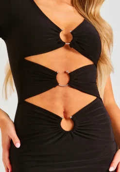 Kaya Black Slinky Keyhole Cut Out Maxi Dress