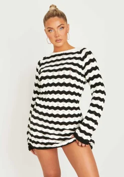 Kaylee Black And White Crochet Mini Dress