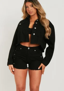 Khari Black Lace Up Denim Jacket