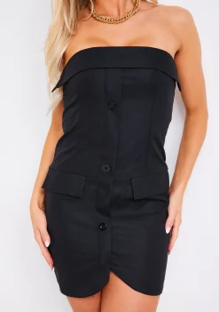 Kiera Black Tailored Button Front Mini Dress