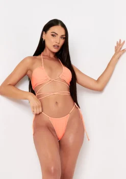 Kiran Coral Halterneck Cross Strap Bikini Top
