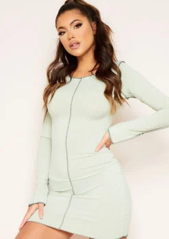 Kylie Sage Contrast Stitch Mini Dress