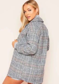 Lara Grey Multi Check Print Oversized Shacket