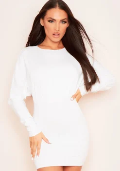 Larsa Cream Ruched Sleeve Cut Out Jumper Dress