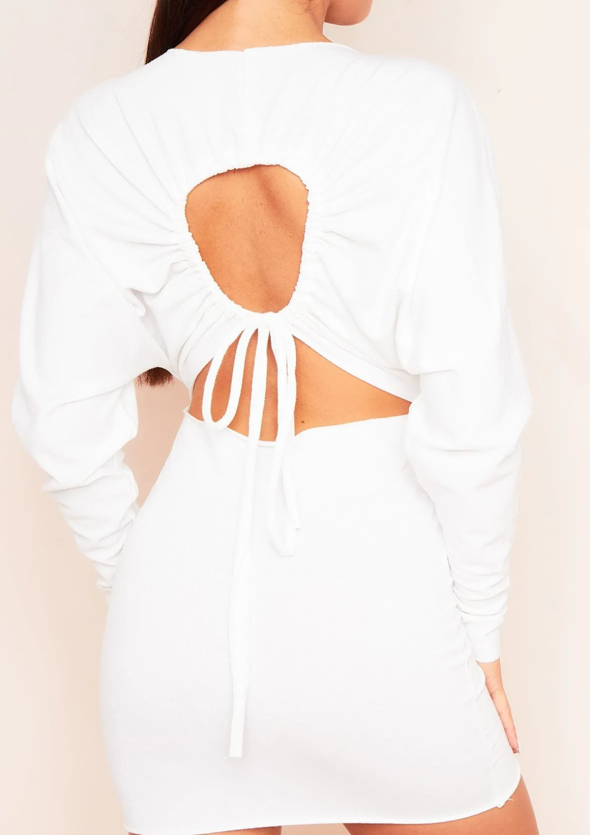 Larsa Cream Ruched Sleeve Cut Out Jumper Dress