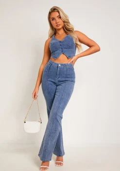 Latesha Blue Denim Bootcut Seam Detail Jeans