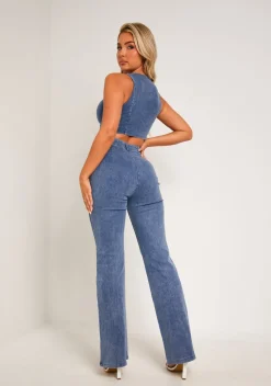 Latesha Blue Denim Bootcut Seam Detail Jeans