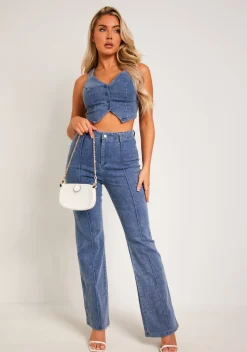 Latesha Blue Denim Bootcut Seam Detail Jeans
