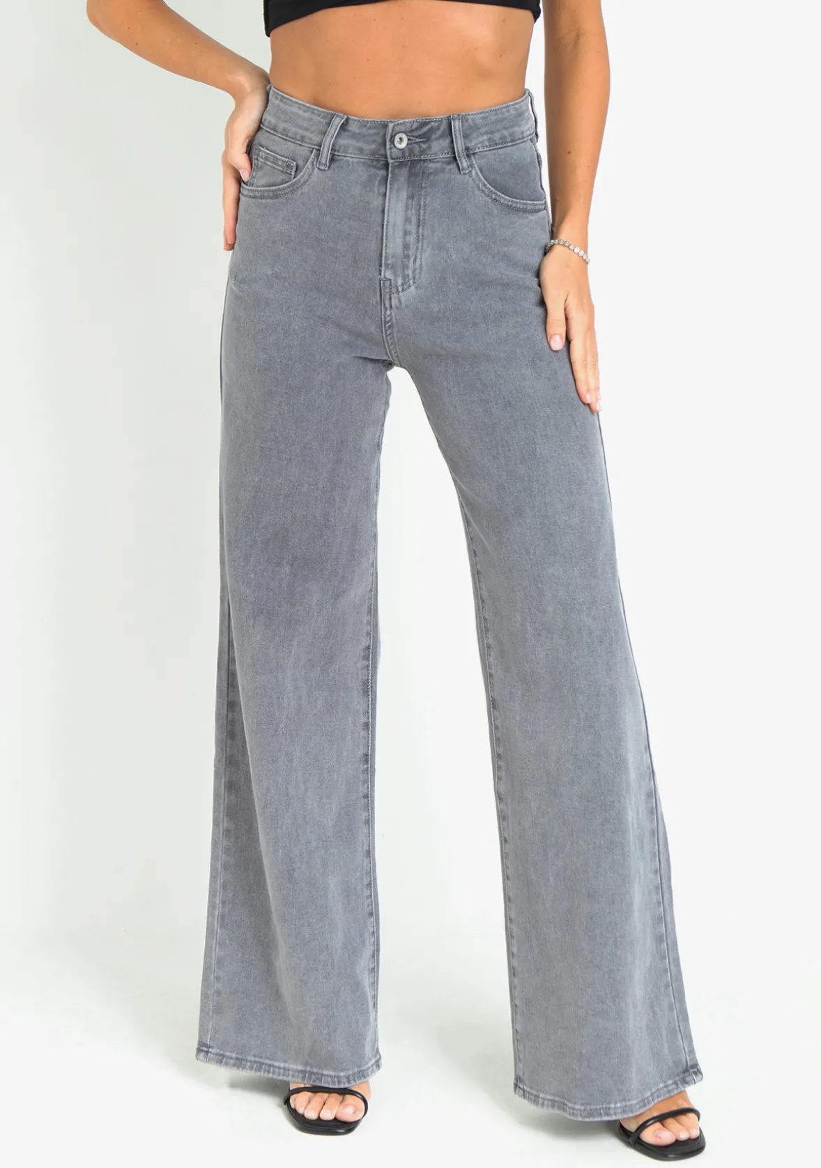 Laura Grey High Rise Wide Leg Jeans