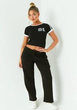 Layla Black Contrast Side Stripe Wide Leg Jogger