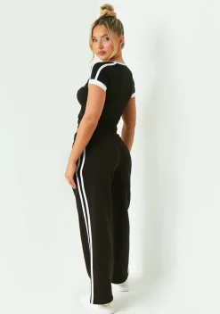Layla Black Contrast Side Stripe Wide Leg Jogger