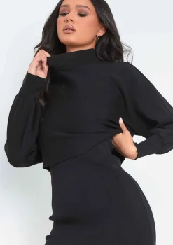 Leah Black Knitted Dress and Jumper Co Ord set