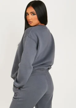 Leah Charcoal Missy Girl Embroidered Oversized Sweatshirt