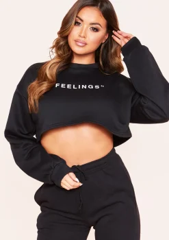 Leandra Black Feelings Slogan Cropped Sweatshirt