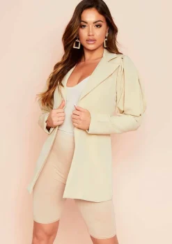 Leena Beige Extreme Puff Sleeve Blazer