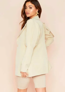 Leena Beige Extreme Puff Sleeve Blazer