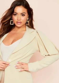 Leena Beige Extreme Puff Sleeve Blazer