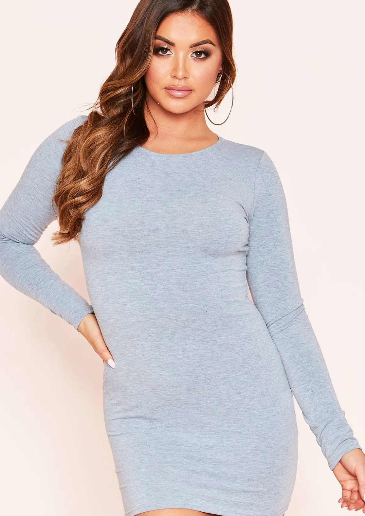 Lexi Grey Long Sleeve Basic Jersey Mini Dress